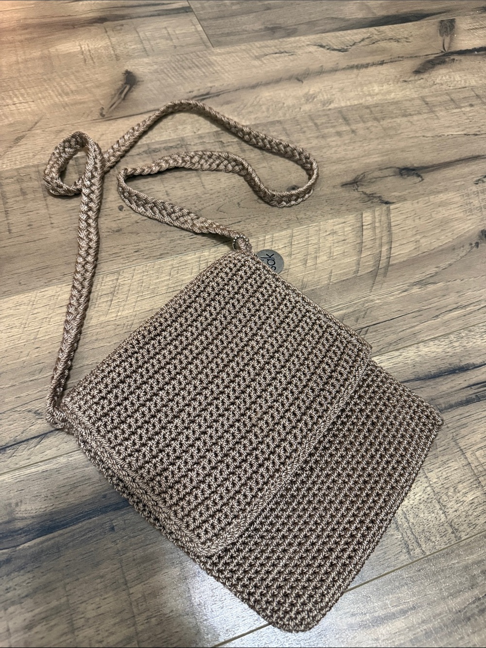 The Sak Braided Woven Crossbody Bag in Taupe
